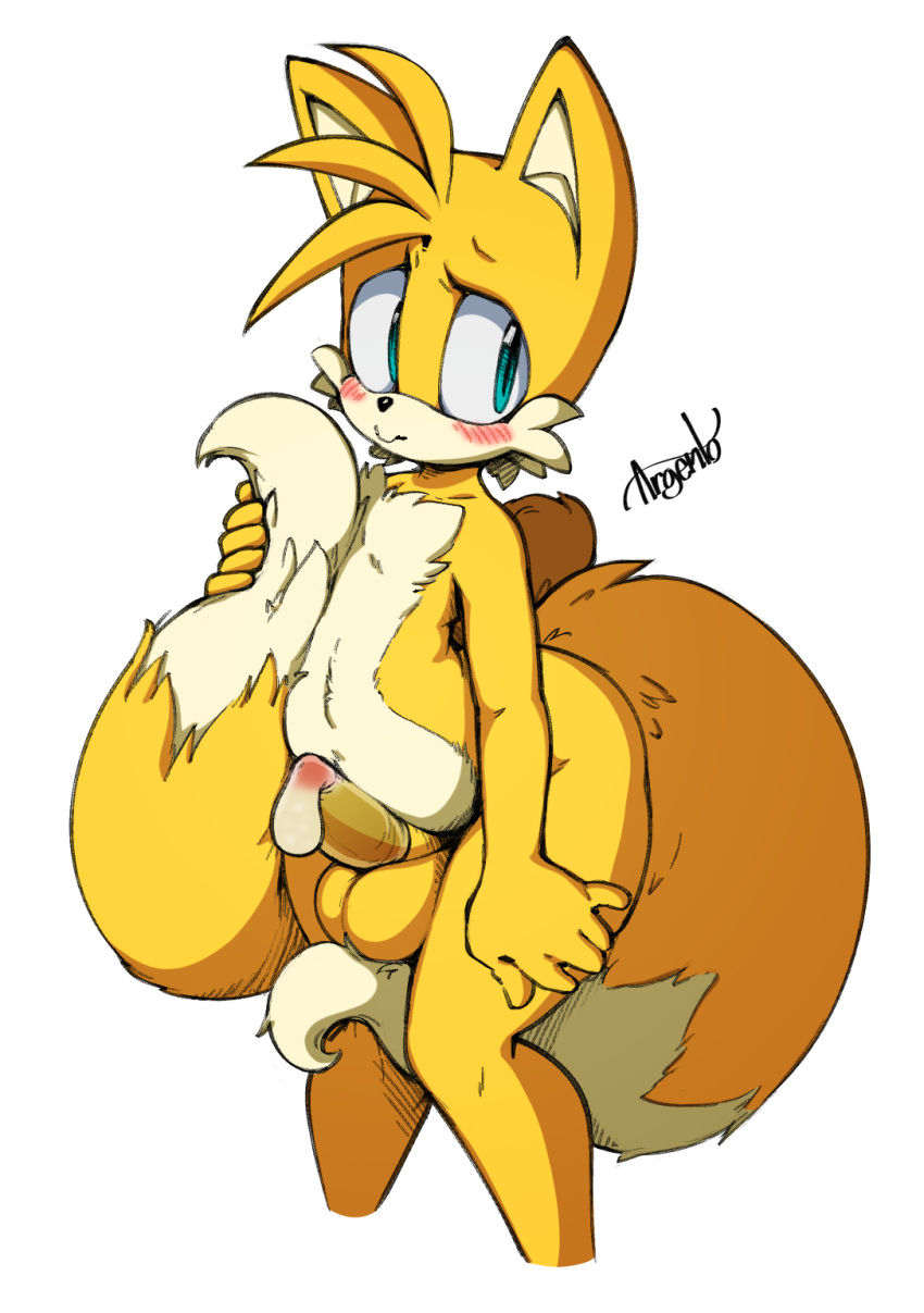 1boy 2_tails 5_fingers animal_ears anthro anthro_only argento balls big_balls big_testicles black_nose blue_eyes blush canine color colored completely_nude condom embarrassed erection femboy filled_condom fingers fluffy fluffy_tail fox fox_ears fox_tail front_view fur furry furry_only genitals girly goldsden hand_on_thigh hips holding_tail looking_away looking_to_the_side male male_anthro male_only mammal multi_tail no_humans nude nude_male penis sega signature simple_background solo sonic_(series) tail tails testicles thick_thighs thighs two_tone_body two_tone_fur white_background white_body white_fur wide_hips yellow_body yellow_fur