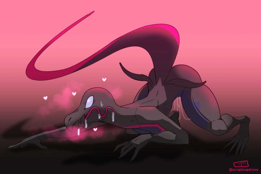 <3_eyes anthro bodily_fluids drooling female genital_fluids heart nintendo pokémon_(species) pokemon pokemon_(species) pussy_juice salazzle saliva scrapheap_(artist) solo video_games