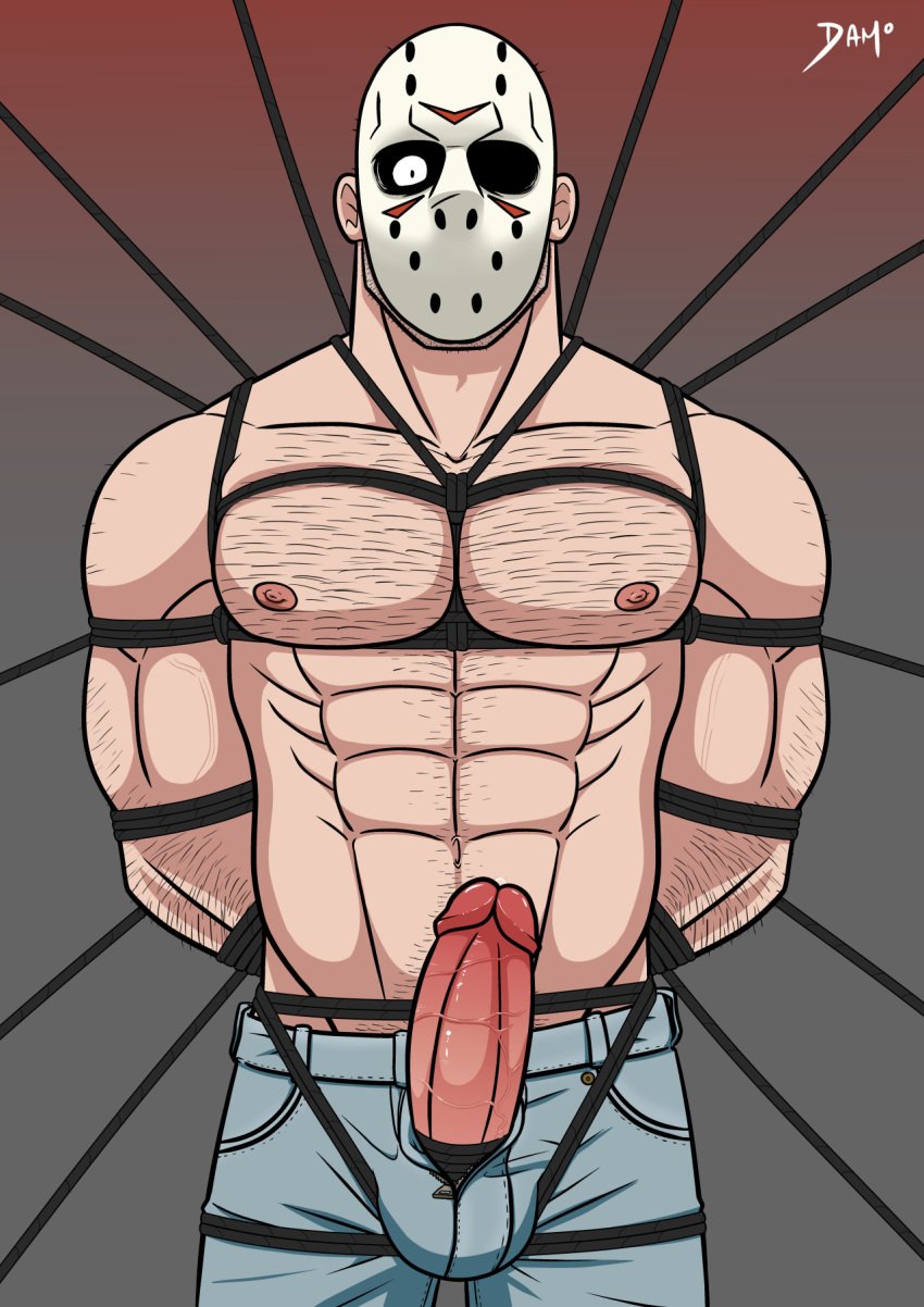 1boy balls bara boner bound damo erect_penis erection friday_the_13th gay hockey_mask jason_voorhees male male_only mask muscles muscular penis penis_out penis_through_fly solo solo_male