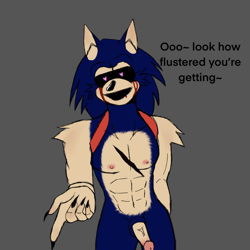 blood_on_face blue_fur cleetusnsfw cock_ring fur hedgehog looking_at_viewer male_only nails nipples penis penis_out pink_nipples seductive_eyes seductive_look solo solo_focus solo_male sonic.exe sonic.exe_(character) sonic.exe_(creepypasta) sonic_(series) sonic_the_hedgehog sonic_the_hedgehog_(series) talking_to_viewer text