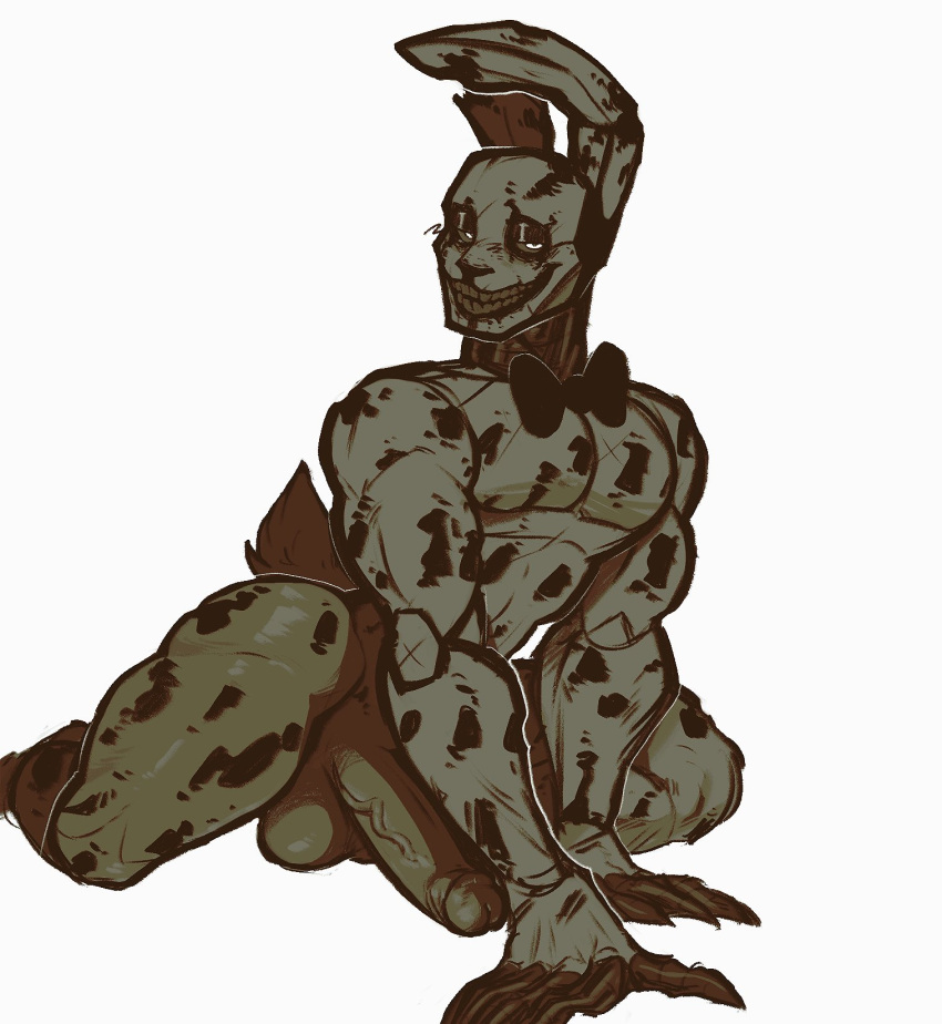 2022 animatronic anthro balls blush curvy_figure digital_drawing_(artwork) digital_media_(artwork) erection five_nights_at_freddy's five_nights_at_freddy's_3 fnaf fur genitals green_body green_fur hi_res humanoid_genitalia humanoid_penis kneeling lagomorph leporid machine male male_only mammal penis presenting rabbit robot ruinh00d scottgames short_tail solo springtrap springtrap_(fnaf) teeth thick_thighs video_games voluptuous