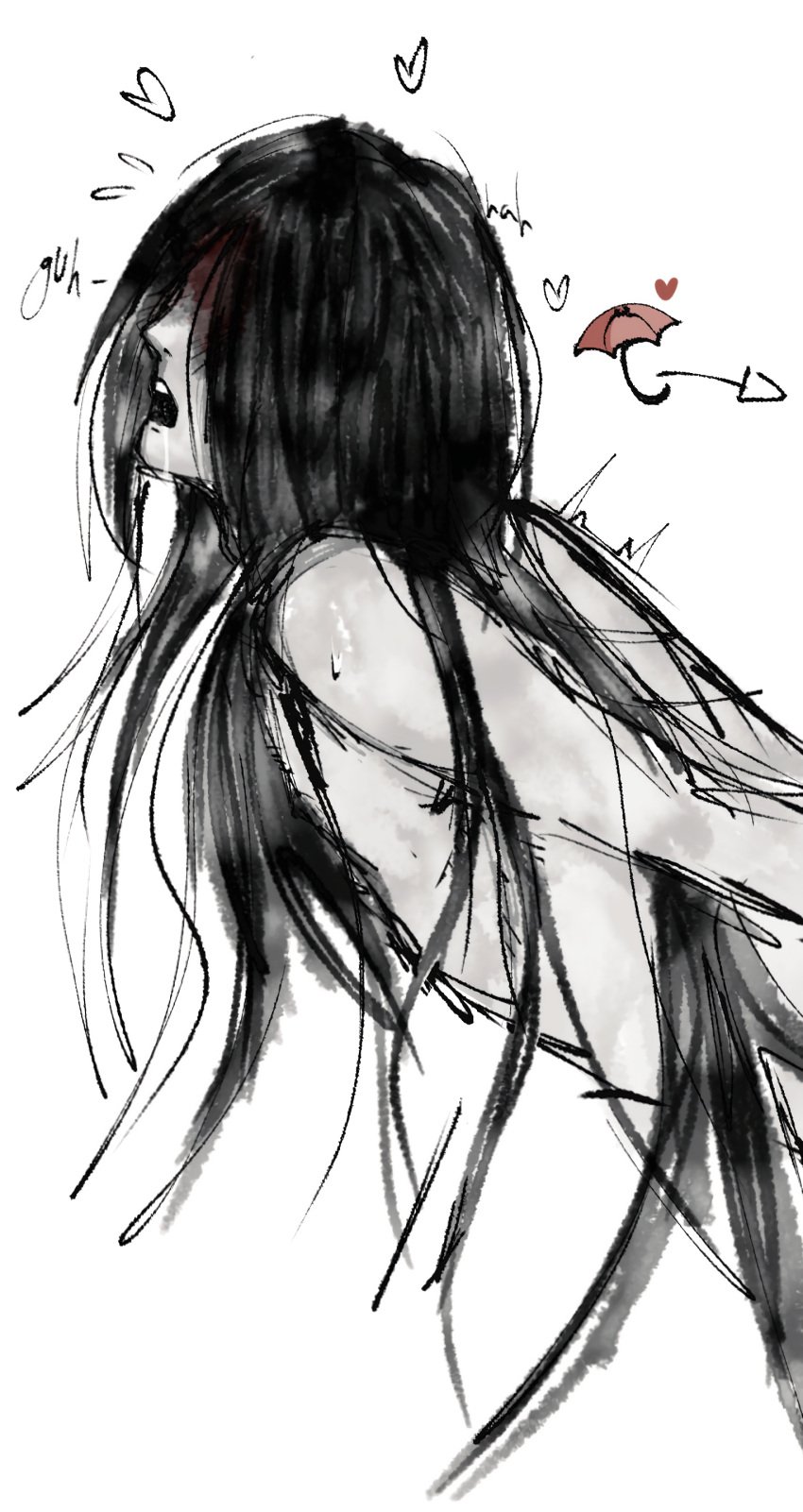 arms_behind_back gay gray_body homicipher long_hair male messy_hair mr._scarletella mr_crawling mr_crawling_(homicipher) slender_body submissive_male umbrella yaoi