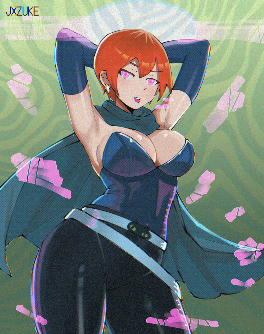 1girls 2024 2d adult adult_female aged_up armpits arms_behind_head artist_name ben_10 big_breasts breasts busty cleavage clothed clothed_female clothing detached_sleeves female female_only filter future_gwen glowing_eyes gwen_tennyson half-human heroine highres jxzuke large_breasts leather leather_pants legs light-skinned_female light_skin looking_at_viewer mature_female milf no_sex open_mouth orange_hair pants pink_eyes realistic_breast_size realistic_proportions retro_artstyle seductive_smile sensual sexy_armpits sfw short_hair smile solo solo_female thick_thighs thighs