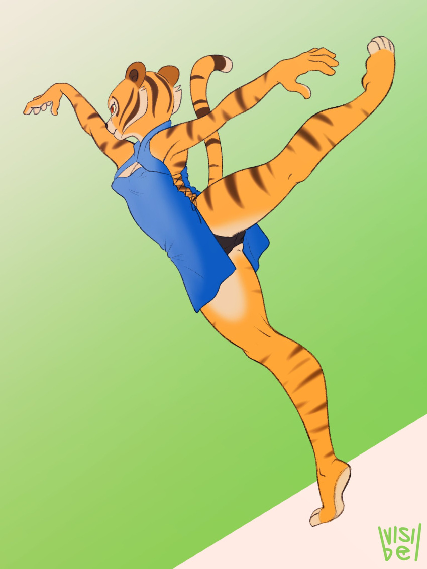 1girls ballerina_position ballet boob_window dreamworks dress female furry kung_fu_panda leg_up master_tigress panties tigress underwear visibel