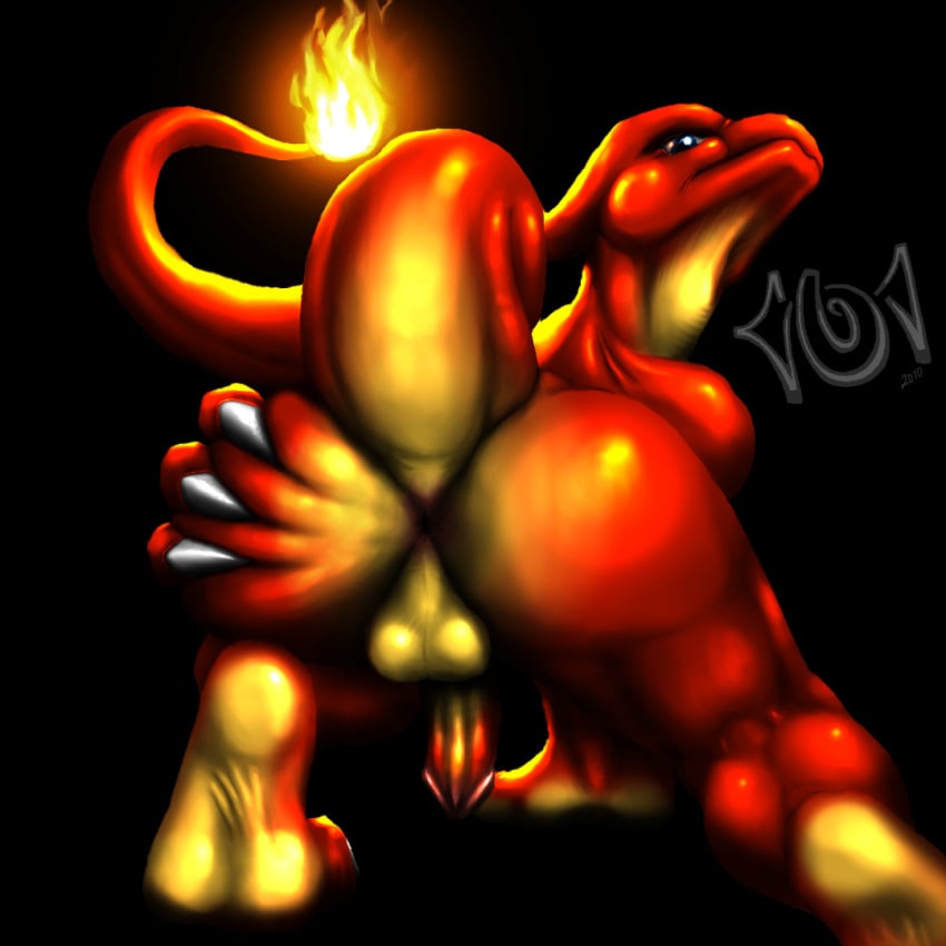 101 anthro anus ass ass_focus back_view balls charmeleon color fire male male_only nintendo penis pokémon_(species) pokemon solo tagme tail tail_fire