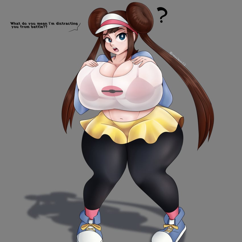 1girls 2023 absurd_res alternate_body_type alternate_breast_size artist_name blue_eyes bra bra_visible_through_clothes breasts brown_hair curvaceous curvy english english_text female female_focus game_freak grey_background hips huge_breasts long_hair omegabean pokemon pokemon_bw pokemon_bw2 rosa_(pokemon) simple_background solo solo_female solo_focus text twintails voluptuous wide_hips