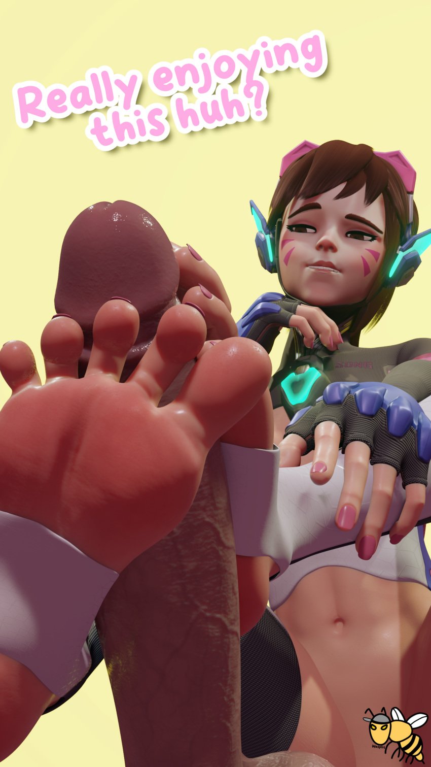 3d d.va dialogue feet feet_on_penis female foot_fetish foot_focus footjob overwatch overwatch_2 self_upload text wasplit