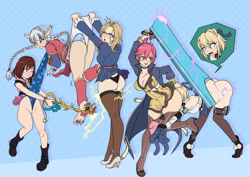 atomic_wedgie claire_victorious eiyuu_densetsu hanging_wedgie humiliation kairi kingdom_hearts kisara panties pink_panties purple_panties red_hair sara_valestein sen_no_kiseki short_hair sveta wedgie wrestling