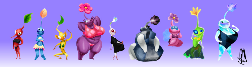 6+girls 9girls anthro big_breasts black_hair blue_pikmin blush chubby female glow_pikmin ice_pikmin large_ass large_breasts lineup looking_at_viewer medium_breasts multiple_girls pikmin pikmin_(species) purple_pikmin red_pikmin rock_pikmin rtired size_difference swimsuit thin various_positions white_pikmin winged_pikmin yellow_pikmin