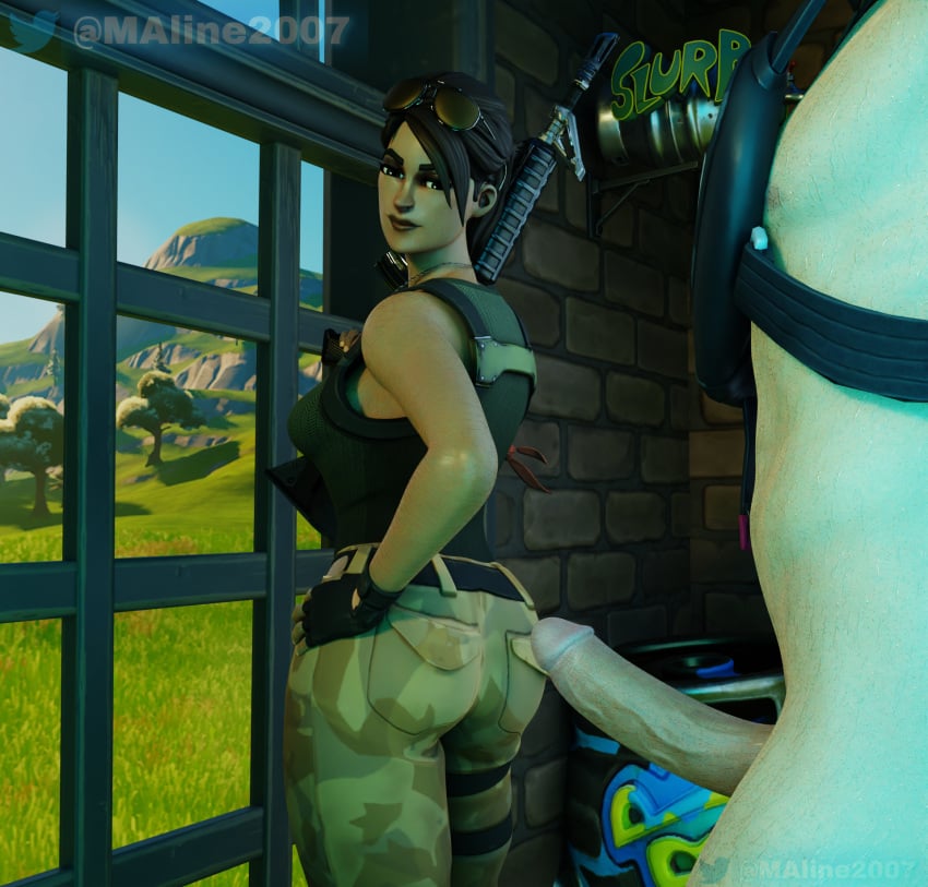 clothed clothed_female clothing erect_penis fortnite fully_clothed fully_clothed_female functionally_nude functionally_nude_male looking_at_partner's_penis looking_back looking_back_at_partner maline2007 penis phantasm_(fortnite) ramirez_(fortnite) tagme