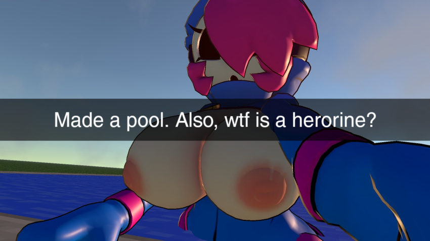 3d areolae exposed_breasts in_pool large_breasts mario_(series) minecraft pink_hair pool poolside shy_gal snapchat sunset sweatshirts_(vrchat) vrchat vrchat_avatar