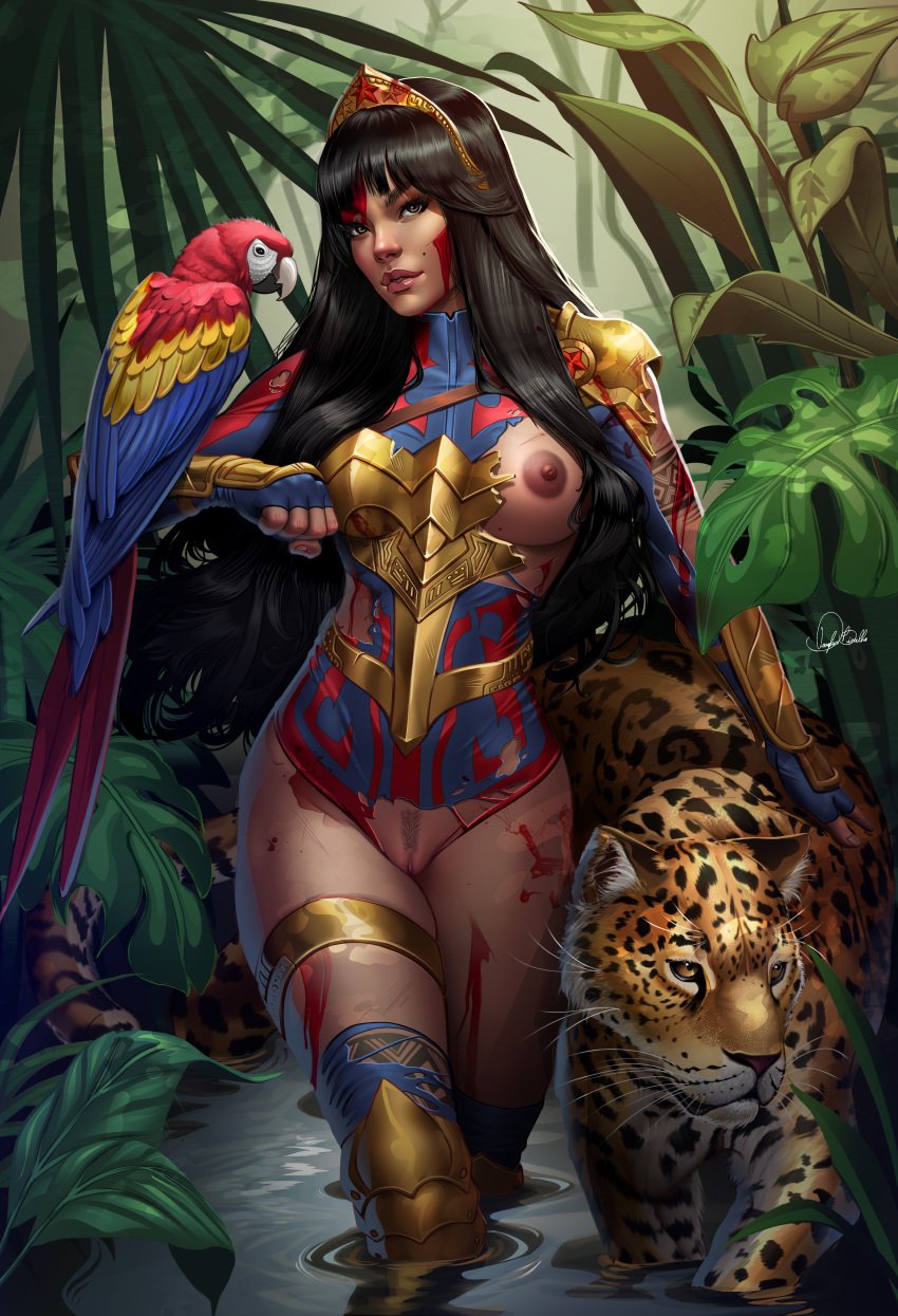 amazon black_hair brazilian brazilian_female brown_eyes dc_comics douglas_bicalho female pubic_hair pussy torn_clothes vagina wonder_woman_(series) yara_flor