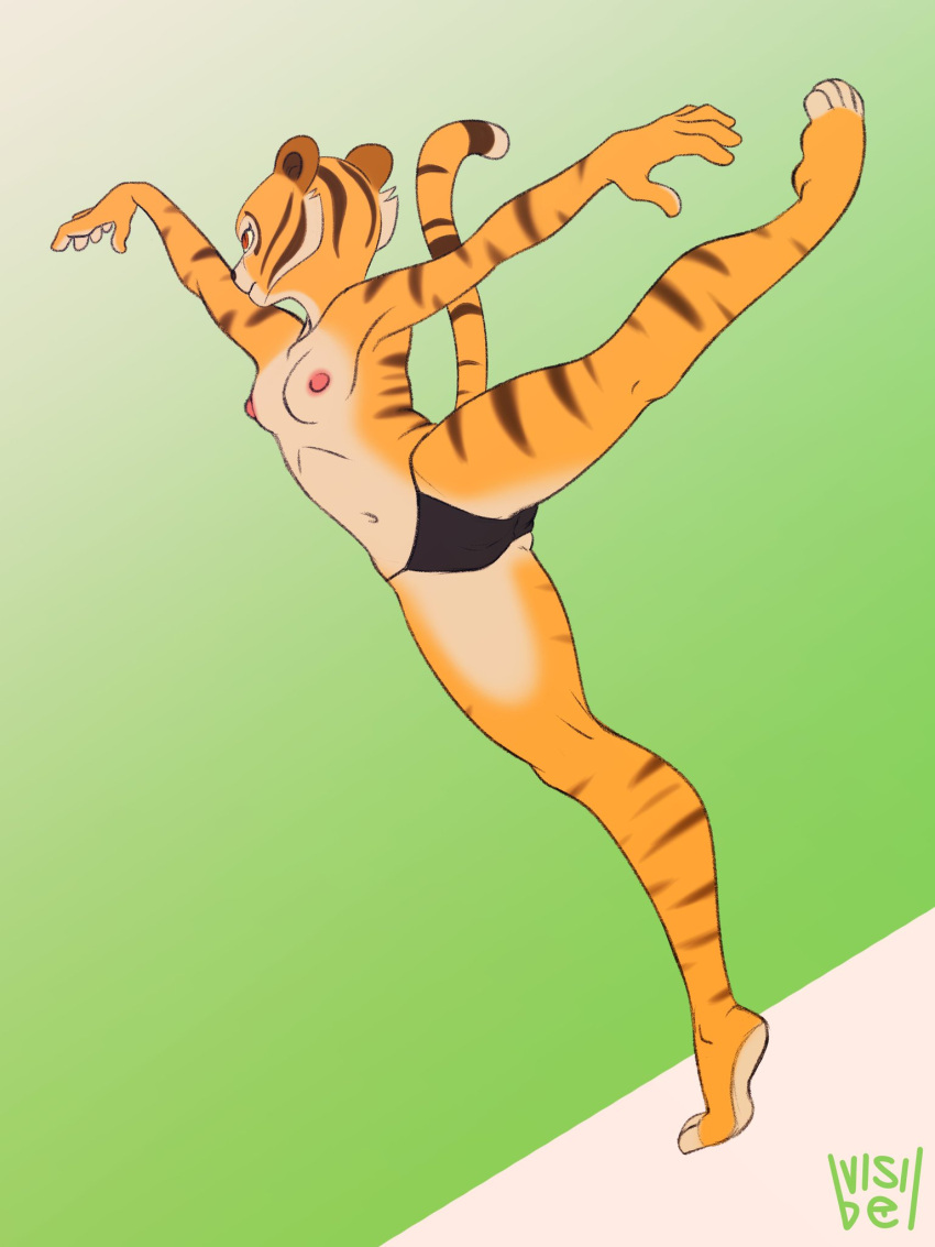 1girls ballerina_position ballet breasts dreamworks female furry kung_fu_panda leg_up master_tigress panties tigress topless_female underwear visibel