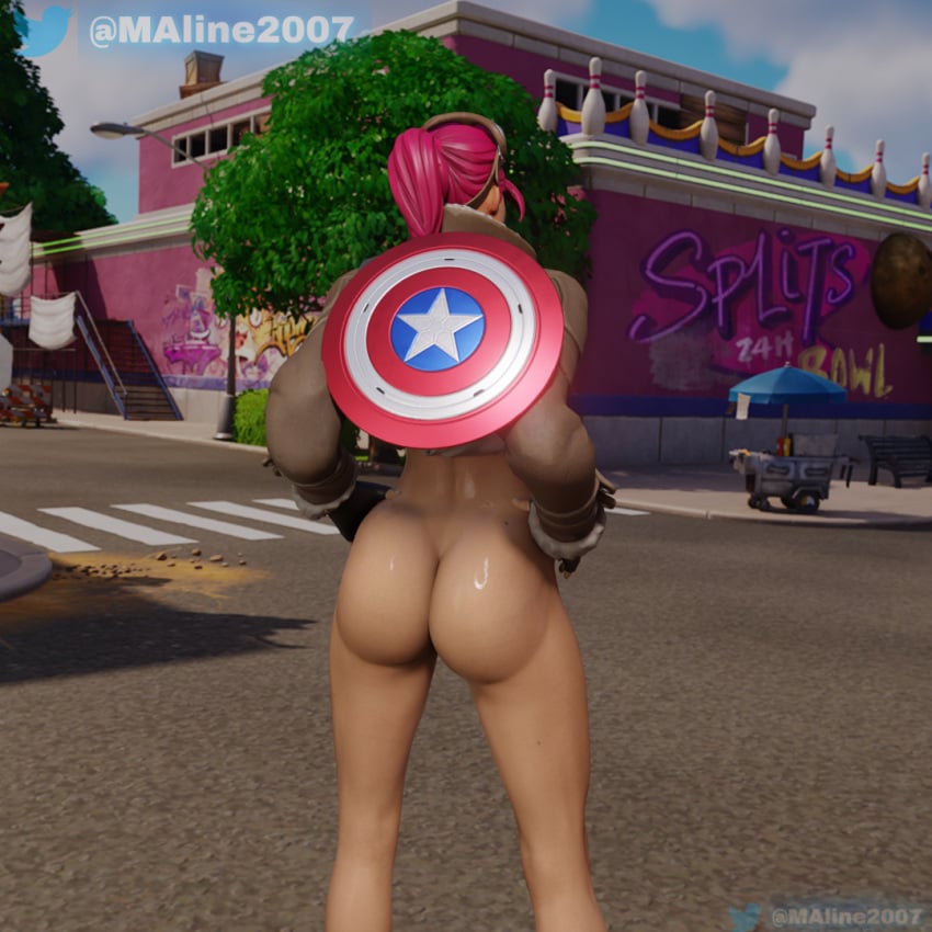 ass ass_focus back_view brite_bomber britestar captain_america's_shield fortnite functionally_nude functionally_nude_female goggles goggles_on_head jacket maline2007 public public_nudity shiny shiny_skin tagme