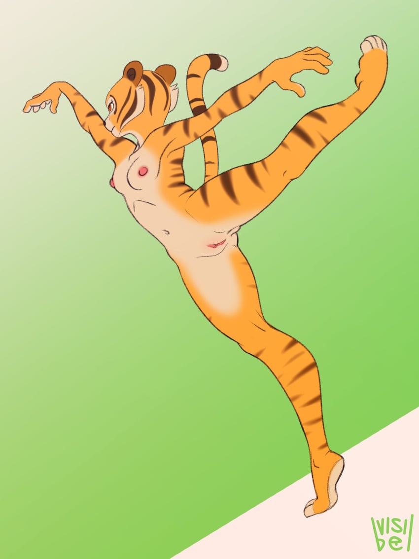 1girls anthro ballerina_position ballet breasts dreamworks female fur furry kung_fu_panda leg_up master_tigress nude nude_female pussy tigress visibel