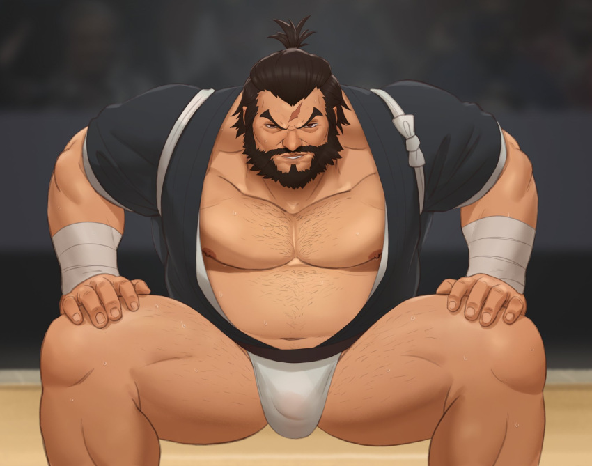 bulge_through_clothing ganryu_(tekken) horny male_only pleasure_face sumo sweatdrop tekken tekken_7 tevit15