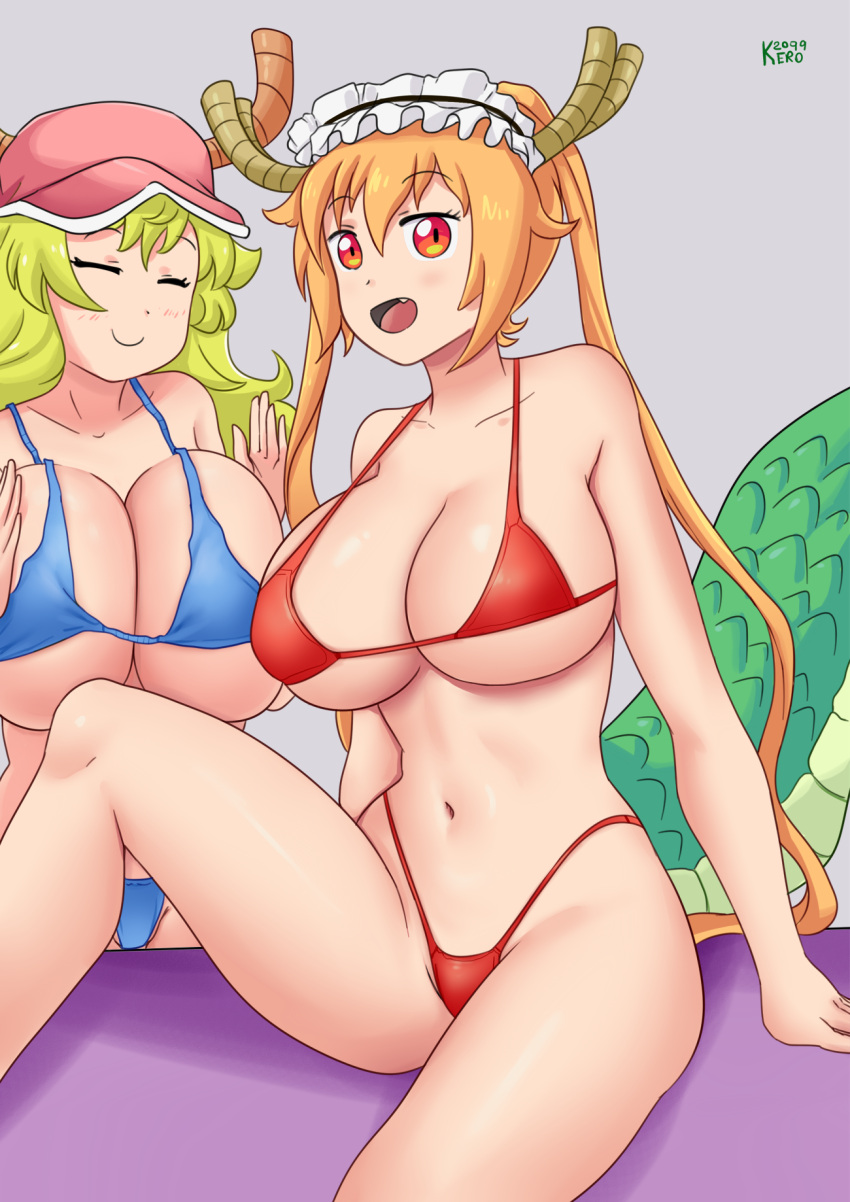 2girls big_breasts bikini female gummslime kero2099 miss_kobayashi's_dragon_maid orange_eyes quetzalcoatl_(dragon_maid) swimsuit tohru_(dragon_maid)