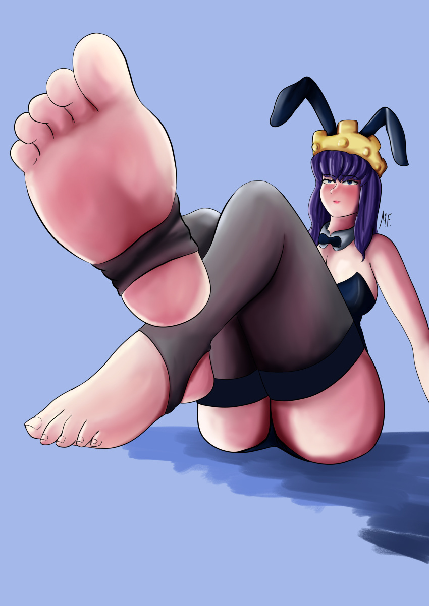 1girls archer_queen_(clash_of_clans) big_ass blush blushing bunny_ears bunnysuit clash_(series) clash_of_clans clash_royale clothed clothed_female clothing crown feet feet_fetish foot foot_fetish foot_focus fully_clothed fully_clothed_female looking_at_viewer muertefake skimpy_clothes soles stirrup_legwear