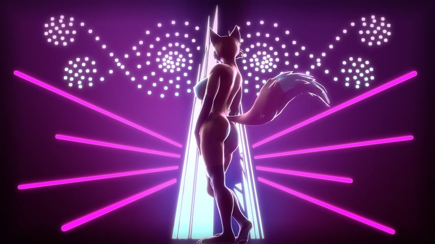 2020 3d_(artwork) absurd_res alice_(gold97fox) anthro breasts canid canine cheek_tuft digital_media_(artwork) facial_tuft female fox fur gold97fox hi_res lights looking_away mammal neon orange_body orange_fur plantigrade raised_tail red_fox solo source_filmmaker tuft