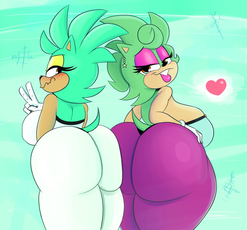 ass_to_ass big_breasts clothed fat_ass hedgehog mint_the_hedgehog mobian_(species) mother_and_daughter original_character ota_(artist) sonic_(series) sonic_oc spearmint_the_hedgehog