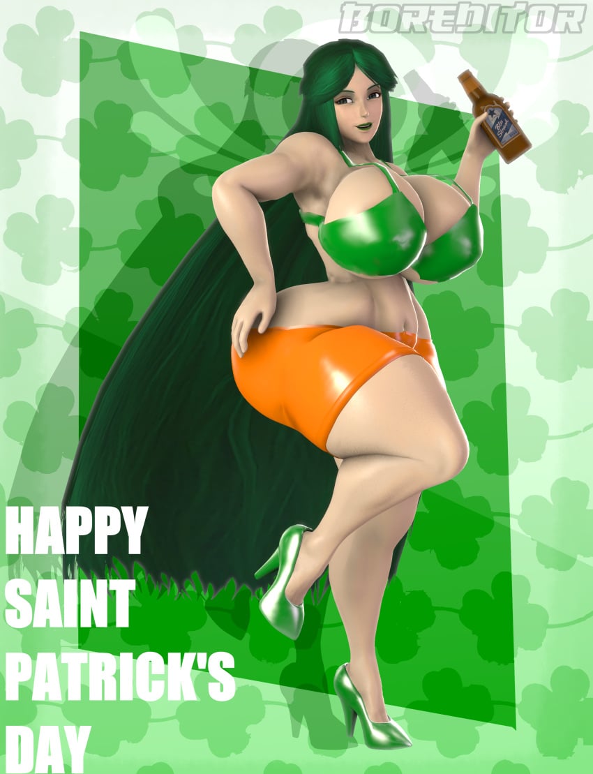 1girls 3d 3d_(artwork) alternate_breast_size alternate_costume bare_shoulders beer big_breasts big_thighs bikini booty_shorts boreditor breasts breasts_bigger_than_head busty cleavage clothing curvy female female_focus female_only footwear goddess green_bra green_eyes green_hair green_heels green_high_heels green_lipstick half-closed_eyes hand_on_hip heels high_heels highres holding_beer holidays huge_breasts huge_thighs kid_icarus kid_icarus_uprising large_breasts large_thighs leg_up light-skinned_female light_skin lips lipstick long_hair looking_at_viewer midriff nintendo open_mouth orange_shorts palutena sfm shorts source_filmmaker st._patrick's_day thick thick_hips thick_thighs very_long_hair wide_hips