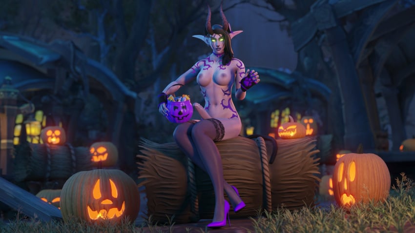 1futa 3d athletic_futanari breasts demon_hunter demon_hunter_(warcraft) demonhunter_(warcraft) elf erection futa_only futanari halloween heels ladyzomkie looking_at_viewer night_elf night_elf_futa nipples penis solo tattoo warcraft world_of_warcraft wow