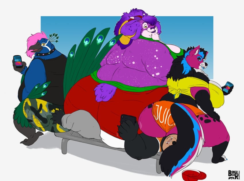 2022 anthro ass avian bangabear big_butt bird bottomwear bovid breasts canid canine canis caprine cargo_shorts clothing colored dominant dominant_female female fur galliform goat group hat headgear headwear hotpants huge_butt larger_female looking_back male male/female mammal morbidly_obese morbidly_obese_anthro morbidly_obese_female motion_lines obese obese_anthro obese_female overweight overweight_anthro overweight_female peafowl phasianid phone short_tail shorts simple_background sitting size_difference smaller_male smothering submissive submissive_male ursid wolf