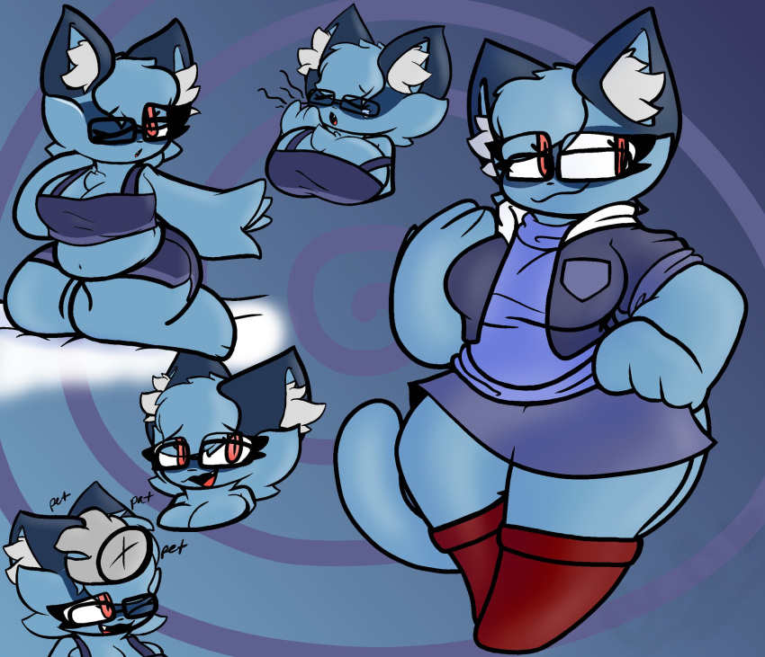 big_breasts big_eyes blucrystalbean blue_fur cat catgirl clevage clumsy curvy_female curvy_figure curvy_hips furry glasses huge_breasts round_ass round_breasts thick_hips thick_legs thick_thighs tight_clothing wide-eyed wide_hips wide_thighs