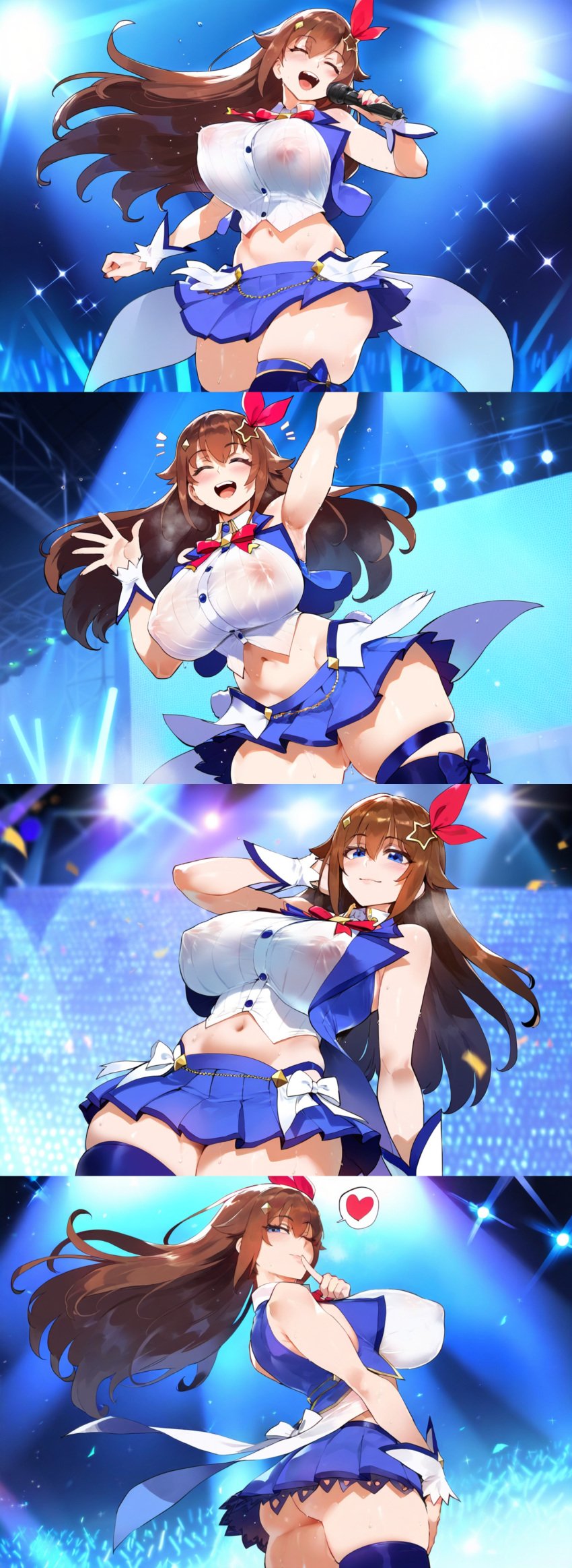 ai_generated armpits blue_eyes blush bouncing_breasts breasts_bigger_than_head brown_hair contact_lens female hair_ornament hair_ribbon heart henrik_n hololive hololive_gen_0 hololive_japan huge_ass huge_breasts idol looking_at_viewer massive_breasts navel nipple_bulge nipples_visible_through_clothing no_bra no_panties no_underwear novelai short_skirt singing skirt smile solo solo_focus sweat thiccwithaq_(ai_style) thick_thighs thighhighs tokino_sora upskirt virtual_youtuber wide_hips wrist_cuffs zettai_ryouiki