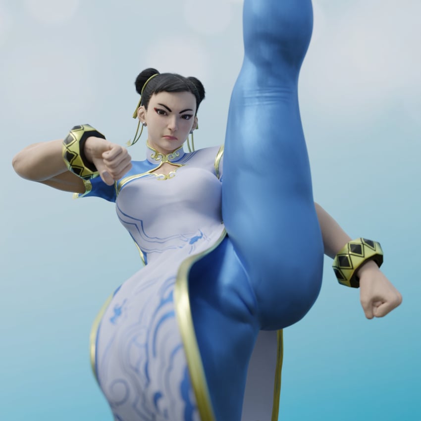 3d angry cameltoe capcom chun-li mature_female milf one_leg_up quick_e solo street_fighter street_fighter_6 thick_thighs