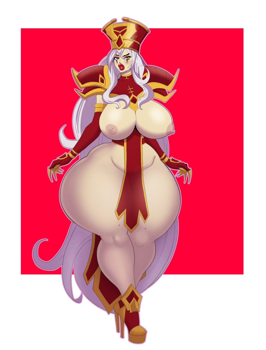 1girls annon big_lips bimbo breasts_out exaggerated_anatomy female female_only gigantic_hips gigantic_thighs high_heels huge_breasts huge_hips huge_thighs human hyper hyper_thighs long_hair looking_at_viewer revealing_clothes sally_whitemane skimpy solo solo_female standing thick_thighs wide_hips world_of_warcraft