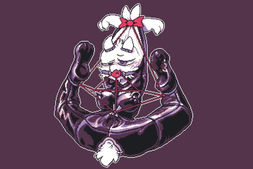 anthro areola ball_gag big_ears biped bondage boss_monster_(undertale) bound bovid bow_ribbon breasts caprine clamp clothing female gag genitals goat latex latex_clothing mammal nipples png purple_background purple_eyes pussy simple_background solo spread_pussy spreading tail undertale unknown_artist