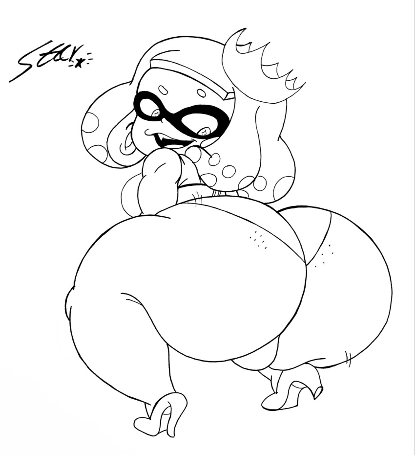 1girls anthro colorless huge_ass incredistar inkling pearl_(splatoon) shortstack splatoon splatoon_2 twerking