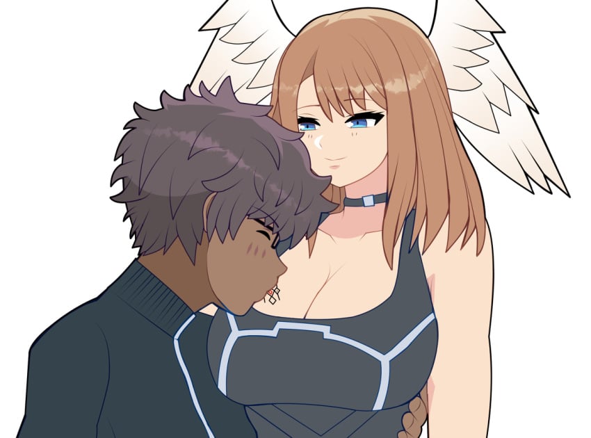 blue_eyes blush blushing boobies breasts cleavage dark-skinned_male dark_skin djames eunie_(xenoblade) holding huge_breasts interracial kissing kissing_breast nintendo pale-skinned_female pale_skin romantic taion_(xenoblade) white_skin xenoblade_(series) xenoblade_chronicles_(series) xenoblade_chronicles_3