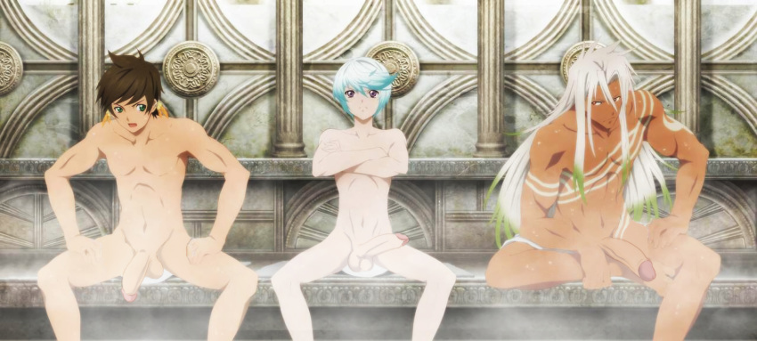 asian asian_male balls brown_hair drawfag drawthread_request edit edited erection gay genitals male male_only mikleo_(tales) penis screencap screenshot_edit sorey_(tales) tales_of_(series) tales_of_zestiria tan_body uncut unknown_artist white_hair zaveid_(tales)