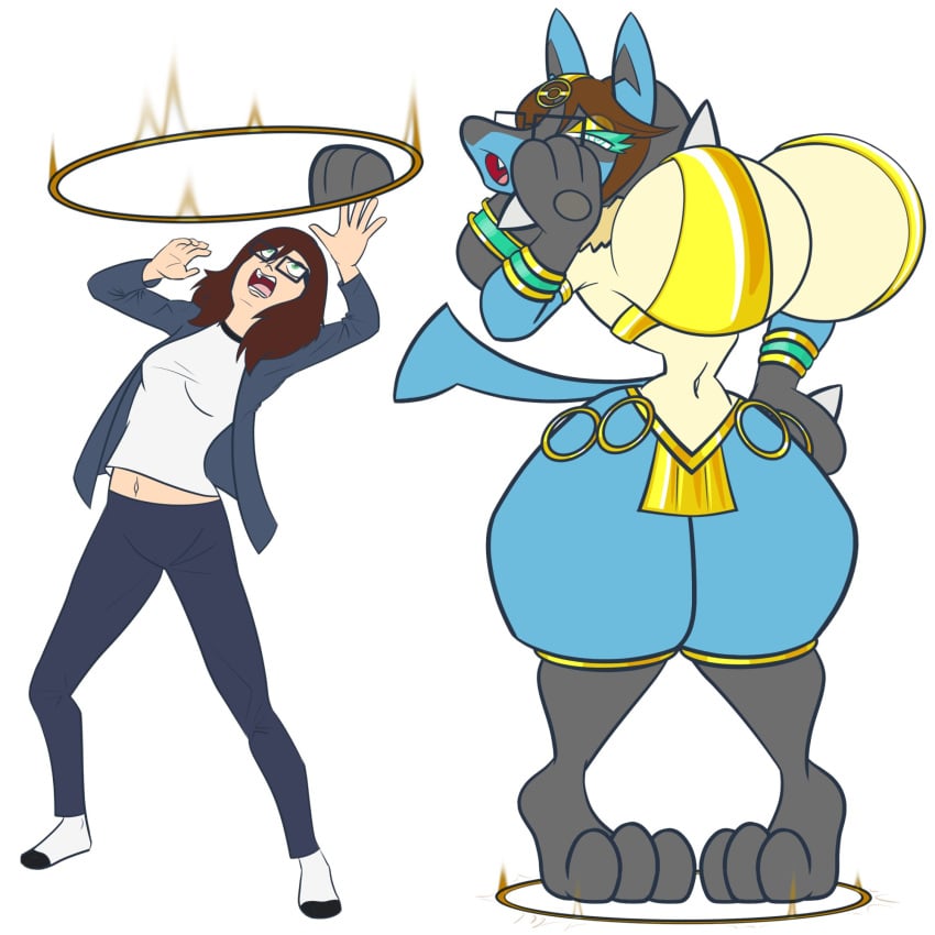 anthro ass_expansion before_and_after bimbo bimbo_anthro bimbo_body bimbofied brainwashing breast_expansion female glasses hourglass_expansion hourglass_figure huge_ass huge_breasts human_to_anthro human_to_pokemon lip_expansion lucario mind_control pokemon pokemon_(species) thick_thighs thigh_expansion toonification toonvasion transformation wide_hips