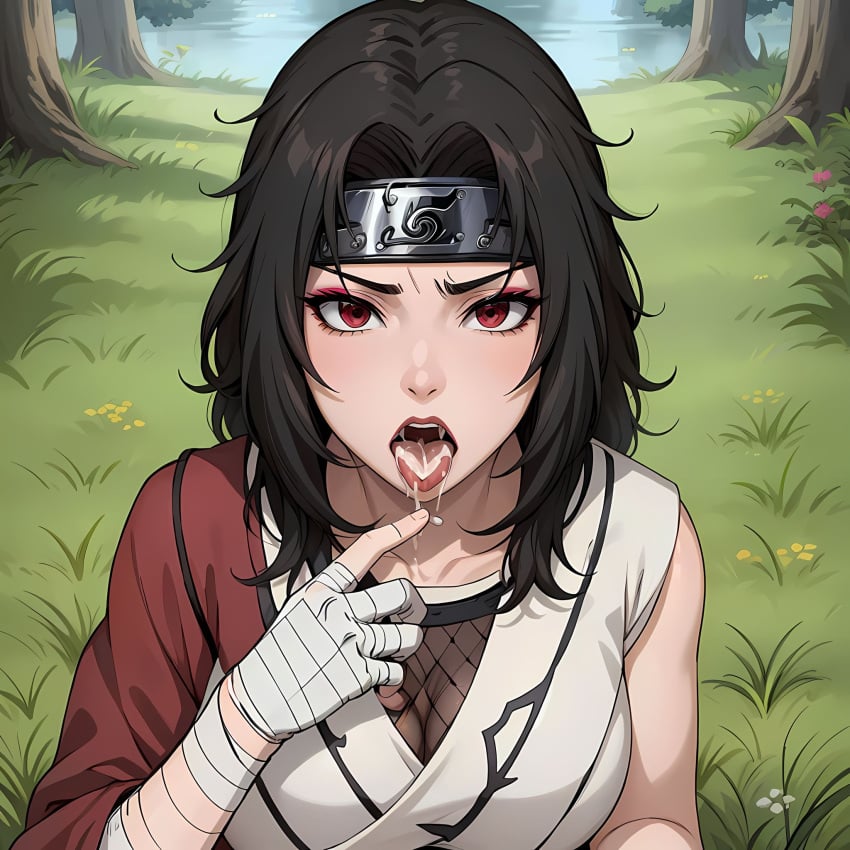 1girls after_fellatio after_oral after_sex ai_generated bandages big_breasts black_hair breasts cleavage cum cum_in_mouth cumdrip dress female female_focus headband hi_res huge_breasts kimono konohagakure_symbol kunoichi kurenai_yuhi light-skinned_female light_skin lipstick makeup mature mature_female milf nai_diffusion naruto naruto_(classic) naruto_(series) naruto_shippuden ninja open_mouth pale-skinned_female pale_skin presenting presenting_mouth red_eyes solo stable_diffusion temptart tongue tongue_out uncensored wavy_hair white_skin yuuhi_kurenai