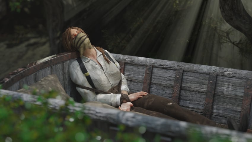 1girls 3d bondage bound_wrists chloroform cloth_gag clothed_bondage cowgirl female female_only fully_clothed fully_clothed_female gag gagged ironlawbringer red_dead_redemption_(series) red_dead_redemption_2 rope sadie_adler solo solo_female somnophilia tied_hands tied_up unconscious unconscious_female video_games