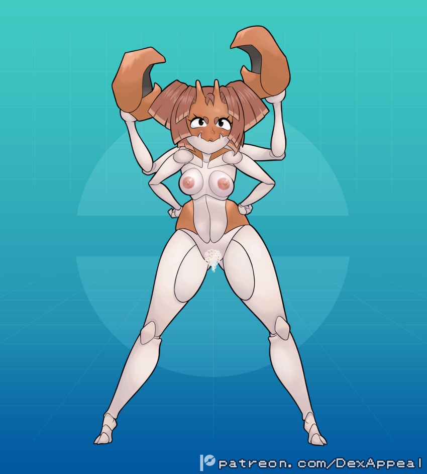 4_arms arthropod arthropod_humanoid bubbles claws crab crab_claw crab_girl crustacean crustacean_humanoid dex_appeal exoskeleton female foam frothing full_body krabby looking_at_viewer mesugaki monster_girl multi_arm multi_limb nintendo nipples nude nude_female petite petite_body petite_female pokemon pokemon_(species) pokemorph pussy scowl small_breasts standing twintails