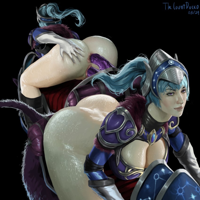 big_ass big_breasts big_butt dildo_penetration dota_2 luna_(dota) shiny_skin sweat thecountducko wet