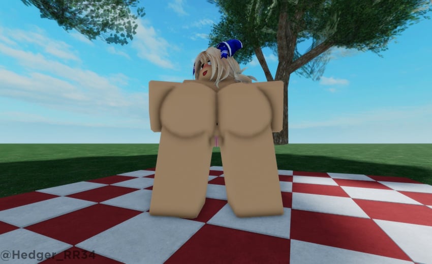 1girls 3d 3d_(artwork) alternate_version_available anus ass barefoot big_ass blush charlotte_(that_rel) completely_nude completely_nude_female female female_only full_body looking_at_viewer looking_back naked naked_female nude nude_female picnic picnic_basket presenting presenting_hindquarters pussy roblox robloxian solo solo_female that_rel tongue tongue_out