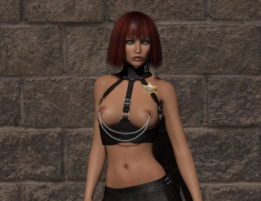 1girls 3d brown_hair horpheu nipple_chain nipple_rings original upper_body