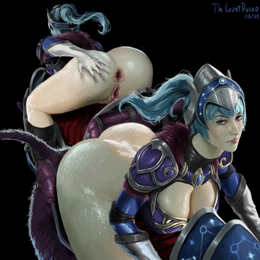 big_ass big_breasts big_butt dota_2 gaping luna_(dota) shiny_skin sweat thecountducko