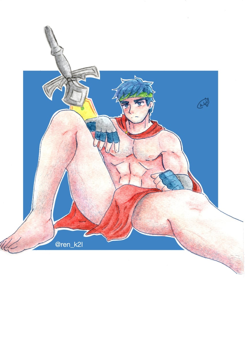 1male abs bara bulge bulge_through_clothing feet fire_emblem fire_emblem:_path_of_radiance fire_emblem:_radiant_dawn foot_fetish hairy_legs hairy_male ike_(fire_emblem) leg_hair legs_open male_only muscular muscular_male pecs ragnell_(fire_emblem) ren_k2l