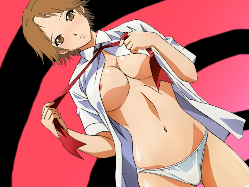 breasts brown_hair hanamura_yousuke medium_breasts panties persona persona_4 rule_63 undressing