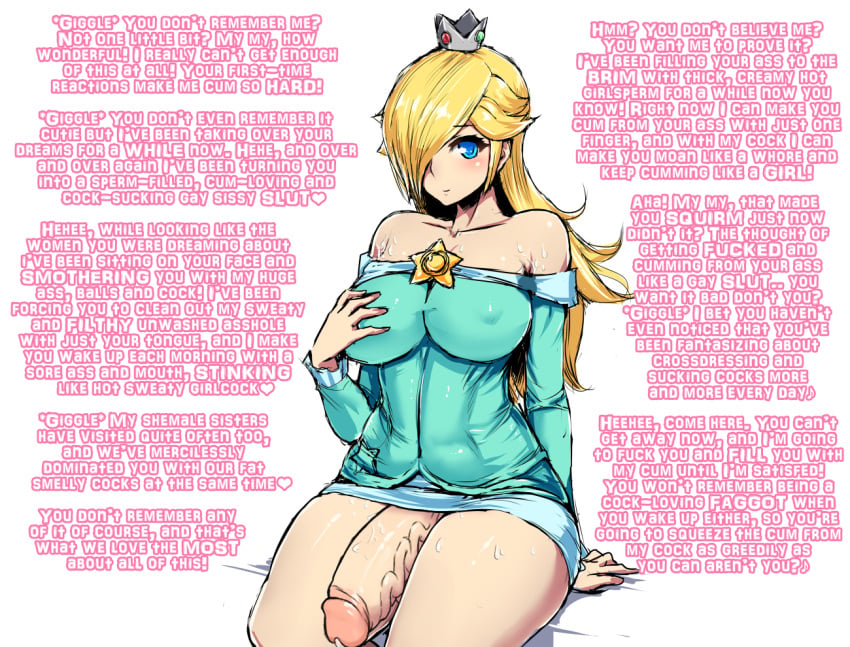 1futa areolae big_breasts big_penis blonde_hair bottomless breasts caption clothed clothing elzikyuchi erection f-slur faggot female futa_on_male futa_only futadom futadom_caption futanari homophobic_slur huge_cock human light-skinned_futanari light_skin long_hair mario_(series) mostly_clothed nintendo nipples penis princess_rosalina rape sitting slur solo source_request text thick_thighs wall_of_text white_background wide_hips