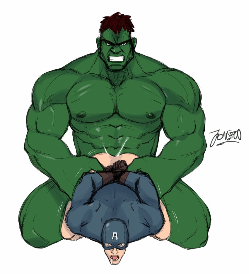 2boys anal anal_sex bara captain_america ejaculation gay gay_anal gay_sex green_skin hulk jonsfw male/male male_focus male_only marvel penetration restrained saliva sex size_difference thrusting