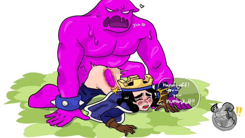 2males black_hair blue_outfit blush clash_(series) clash_royale closed_eyes crown elixir_golem femboy heart little_prince_(clash_royale) long_hair male_only male_penetrated male_penetrating_male male_penetration monster monster_rape mouth_open pants_down penile_penetration penis penis_in_ass prince purple_penis rape submissive submissive_male x-ray