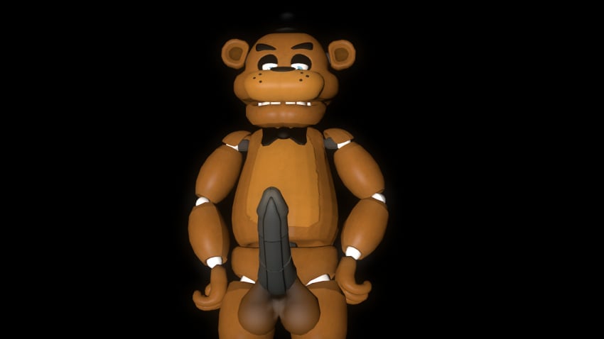 bear black_hat blue_eyes brown_bear brown_fur cinema4d cinema_4d five_nights_at_freddy's fnaf freddy_(fnaf) hat male_focus male_only male_solo robot robot_penis solo_male