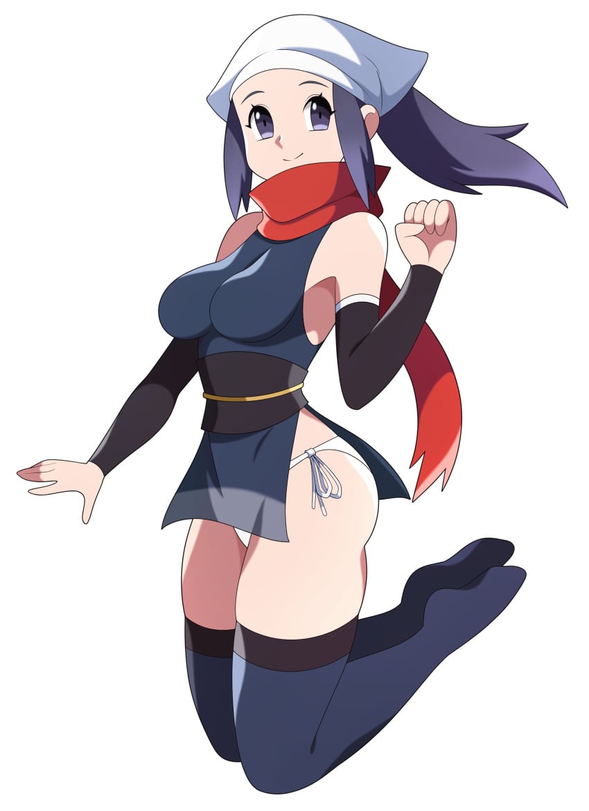 1girls abysswatchers akari_(pokemon) blue_eyes blue_hair breasts female game_freak long_hair nintendo pokemon pokemon_legends:_arceus solo solo_female thick_thighs thighhighs